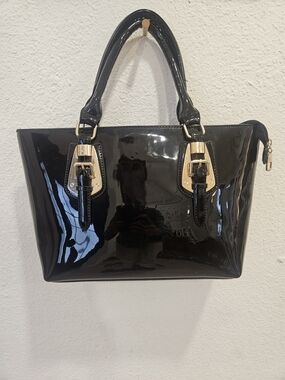 Classic Black Patent Tote with Gold Hardware